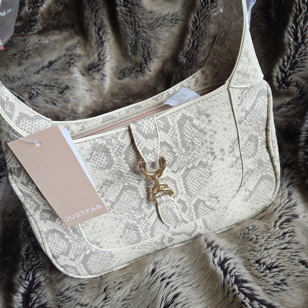 JustFab Cream Snake Print Women's Bag